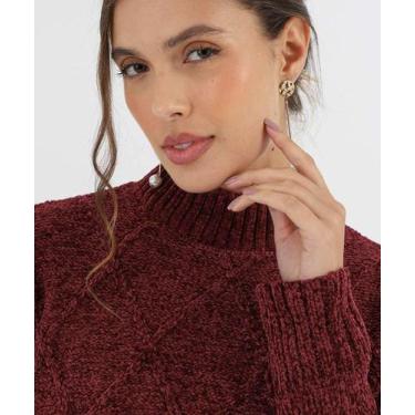 Imagem de Suéter Feminino Chenille Trabalhado Marisa Vinho-52593, Vinho, GG