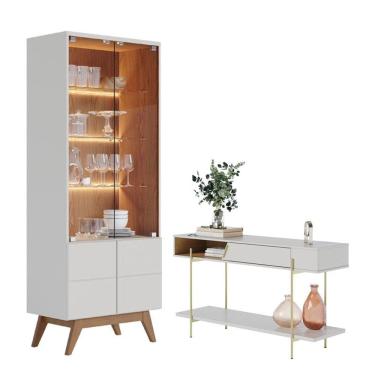 Imagem de Cristaleira Noronha e Aparador para Sala Sena Off White Matte Freijó - Colibri