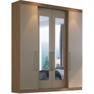 Imagem de Guarda Roupa Casal Roupeiro PH 1717 4 Portas MDP com Espelho Nogueira + Fendi Herval