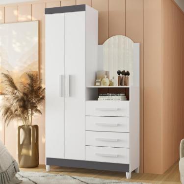 Imagem de Guarda Roupa Cômoda Georgia Titanium 2 Portas 4 Gavetas MDP-MDF com Espelho Titanium Casa H