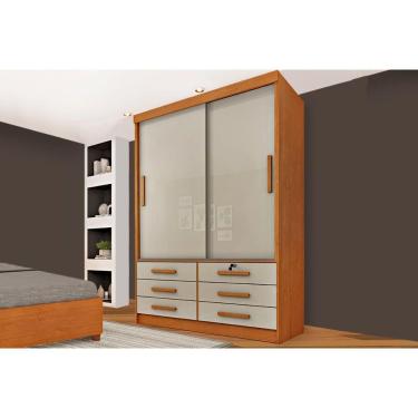 Imagem de Guarda Roupa Solteiro Chicago 2 Portas de Correr 6 Gavetas MDF-MDP Cinamomo-Off White Tcil Móveis