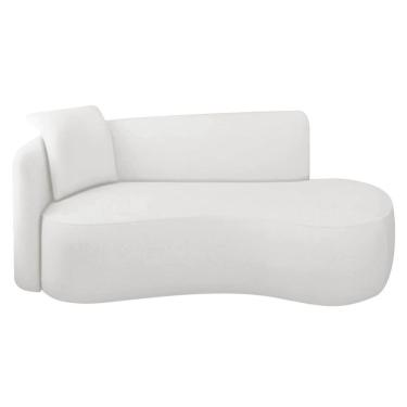 Imagem de Divã Recamier Suíça Curvo Sala Recepção 180cm Lado Direito Bouclé Branco