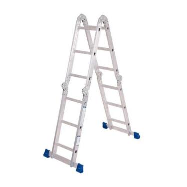 Imagem de Escada de Alumínio Multifuncional 4x3 12 Degraus 3,37M Prata com Trava Automática Dobrável para Até 150Kg Mor