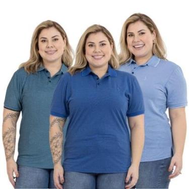 Imagem de Kit 3 Camisa Polo Feminina Plus Size Casual Dia a Dia-Feminino