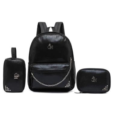 Imagem de Kit Mochila Feminina Nécessaire Estojo Casual 19 Litros Preto Escolar Trabalho Faculdade Resistente-Feminino
