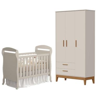 Imagem de Berço Americano Danny E Guarda Roupa 3 Portas Flip Areia Acetinado - Reller