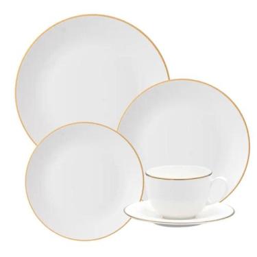 Imagem de Aparelho Jogo De Jantar Porcelana Completo 24 Peças Borda Dourada Lega