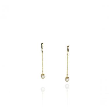 Imagem de Brinco Floratta Joias F027 Fio Trabalhado com Pérola na Ponta Banhado em Ouro 18K 7,2CM...