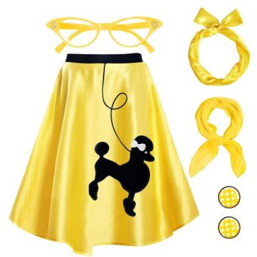 Imagem de Traje Hicarer, roupa feminina dos anos 50, saia poodle, sock hop
