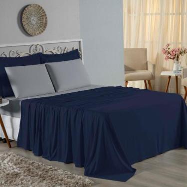 Imagem de Jogo de Cama Casal Viúva Nobre 4 Peças Malha 100% Algodão - Azul-Marin