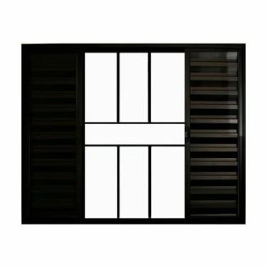 Imagem de Janela Veneziana de Correr 6 Folhas com Grade Alumínio Preto 1.00 x 1.