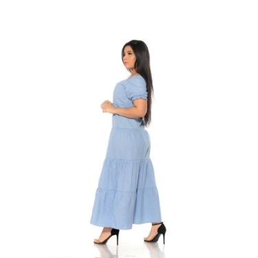 Imagem de Vestido Longo Femininio Jeans Manga Curta -  Lilih-Leon, M/36/38, Jean