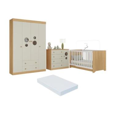Imagem de Quarto de Bebê Completo com Berço Americano 3 em 1 Colchão Incluso Pir
