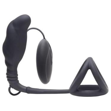 Imagem de Anel peniano com plug anal estimulador de próstata com vibrador e funç