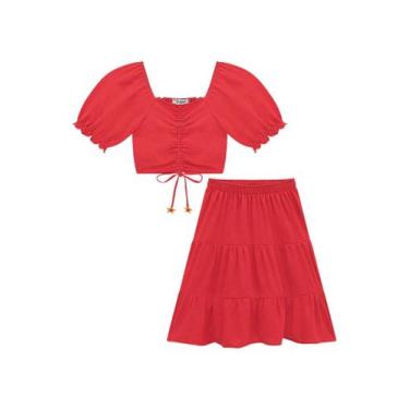 Imagem de Conjunto Roupa Infantil Menina Top Cropped e Saia Midi Air Flow Kukiê 