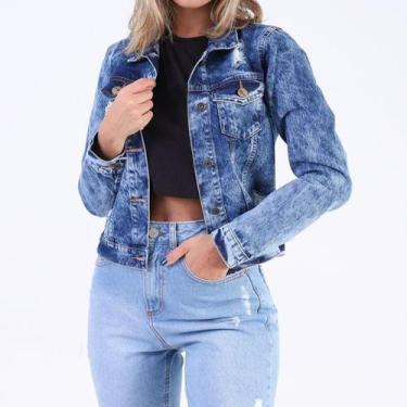 Imagem de Jaqueta Jeans Média Destroyed Azul Lady Rock, Azul, P
