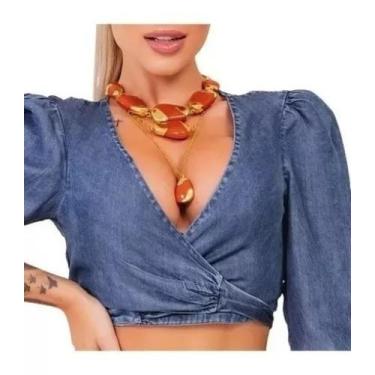 Imagem de Cropped Feminino Pit Bull Jeans, Azul, Médio, P