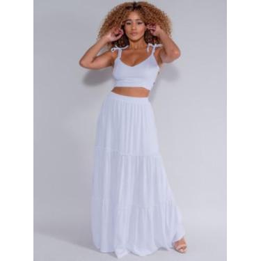 Imagem de Saia Longa cropped Conjunto Feminino Revanche, Branco, M