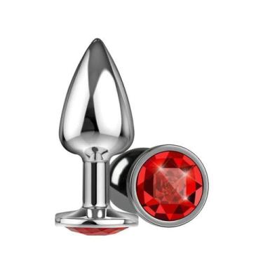 Imagem de Plug Anal de Aço com Joia Sexshop Fetiche Prazer - MEAME, VERMELHO, 9,