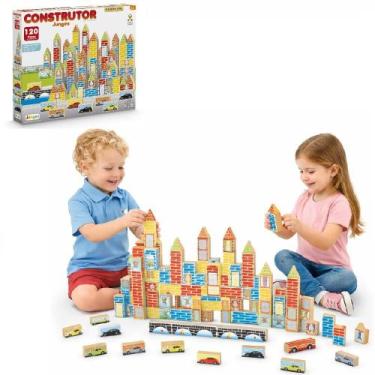 Imagem de Brinquedo Educativo Pequeno Engenheiro MDF 120Peça Kit Bloco - Yeet