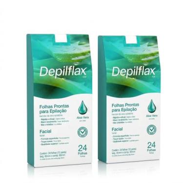 Imagem de 2CX Folhas Prontas Faciais Depilflax Aloe Vera C/24 Unidade - Lilabell