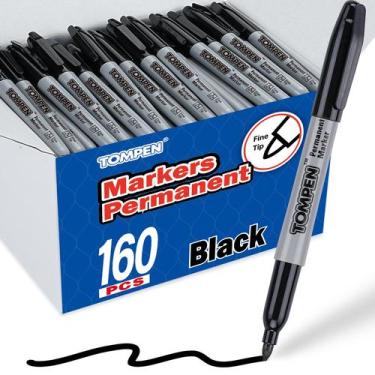 Imagem de Marcadores TOMPEN pacote com 160 unidades preto ponta fina à prova dág