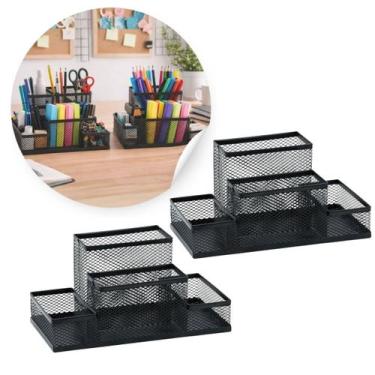 Imagem de Kit Porta canetas Aramado Preto Organizador Mesa Escritório - Morganit
