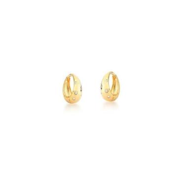 Imagem de Argola lisa com pontos de luz banhado a ouro - zircônias - 1,3cm x 0,5