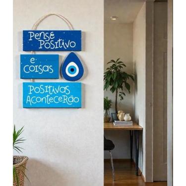 Imagem de Placa Decorativa Mdf Pense Positivo Olho Grego p/ Presentear - LITOART