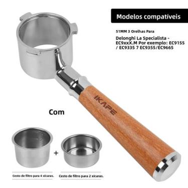 Imagem de Portafilter Sem Fundo Com Cabo De Madeira Para Delonghi, Barsetto, Ber