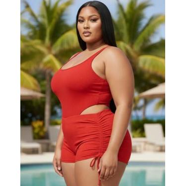 Imagem de Kit Maiô E Short Plus Size Forrado Canelado Praia Ajustável - MEG, Ver