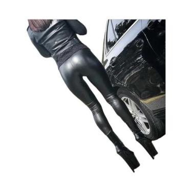 Imagem de Leggings Pretas De Cintura Alta Em Couro PU Para Mulheres, Ajuste Slim