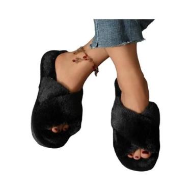Imagem de Pantufas Femininas De Pelúcia Cruzadas Confortáveis E Fofas Para O Out