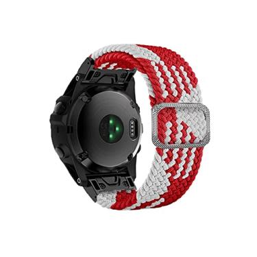 Imagem de CZKE 22 26mm Elastic Smart Watch Band Straps para Garmin Fenix ​​7 7x 6 6x. Pró 5x 5 3HR 945 S60 S62 Pulseira de nylon da cinta de liberação do QuickFit (Color : Red White, Size : Quickfit 22mm)