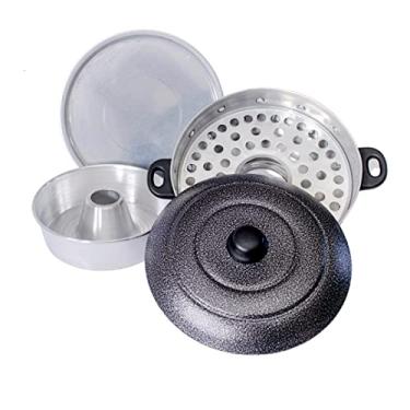 Imagem de Genérico Churrasqueira Multiuso Vigorosa 3 em 1, 1100kg, Alumínio Craqueado Preto, Com Tampa, Vermelha, Para Fogão, 31cm diâmetro, Inclui Caçarola, Forma de Bolo, Grelha, Forma de Pizza e Tampa