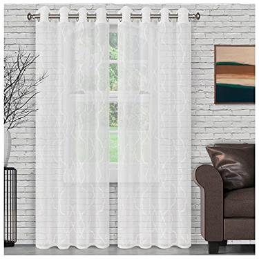 Imagem de SUPERIOR Painel de cortina de janela com ilhós de aço inoxidável transparente de qualidade leve (Conjunto de 2) 132 cm x 213 cm - Branco