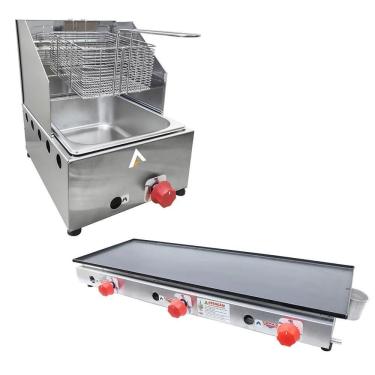 Imagem de Kit Lanchonete Chapa 90cm e Fritadeira Profissional 1 Cuba Alcamar