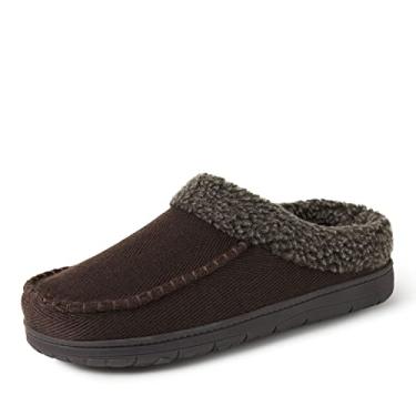 Imagem de Dearfoams Pantufa masculina respirável de espuma viscoelástica Brendan Clog House com larguras largas, Café (sarja), 7-8