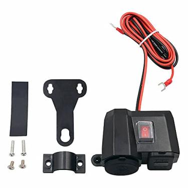 Imagem de Isqueiro de cigarro para motocicleta à prova d'água 12V carregador duplo USB LED voltímetro digital soquete