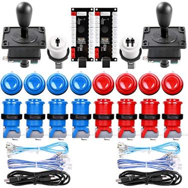 Imagem de Easyget – Peças de jogo clássico de fliperama para mame USB Gabinete 2X Zero Delay + 2 X 8 Way Classic Arcade Joystick + 18 x Happ Style Push Button Blue + Kits de cores vermelhas