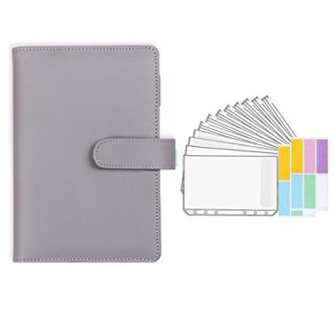 Imagem de A5 A6 Pasta de couro PU sistema de carteira de envelope de dinheiro com bolso de envelope de orçamento para orçamento, cinza, A5