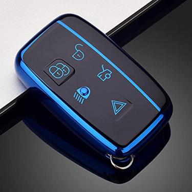 Imagem de CSHU TPU Car Key Case Cover Porta-chaves Anel Key Bag, apto para Land Rover Range Rover Sport A9 Discovery 2 3 4 Sport Jaguar XF A8 A9 X8 XE XF XFL, Azul