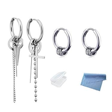 Imagem de XHBTS Brincos de cruz da paz Bangt Boys JI SUGA brincos de prata com clipe para mulheres e homens com mini pano e mini caixa, Aço inoxidável, aço inoxidável