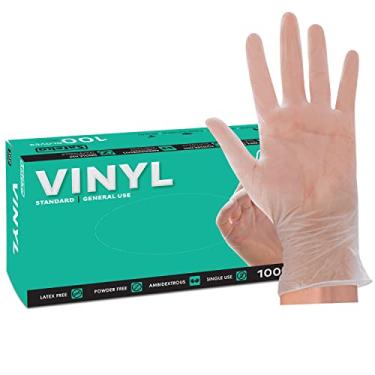 Imagem de Luvas descartáveis de vinil sem pó Safeko - sem látex, médio, caixa com 100 luvas, transparente