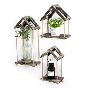 Imagem de J JACKCUBE DESIGN Moldura de madeira rústica com corda, conjunto de 3, prateleira flutuante de madeira decorativa de parede para sala de estar, quarto, decoração de apartamento - MK664A