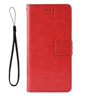 Imagem de BoerHang Capa para HTC Wildfire E Plus, capa de couro tipo carteira flip com compartimento para cartão, couro PU premium, capa de telefone com suporte para HTC Wildfire E Plus. (vermelho)