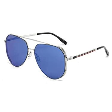 Imagem de Óculos de sol polarizados tendência vintage masculino lente azul óculos de sol masculino pesca ao ar livre, azul prata C6, polarizado