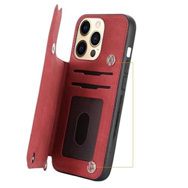 Imagem de Capa de couro para iPhone 14 13 12 Mini 11 Pro X XS Max XR SE 2020 7 8 6 Plus Suporte para cartões magnéticos Carteira Suporte para telefone Capa de telefone, vermelha, Para IP 12 Mini 5.4 polegadas