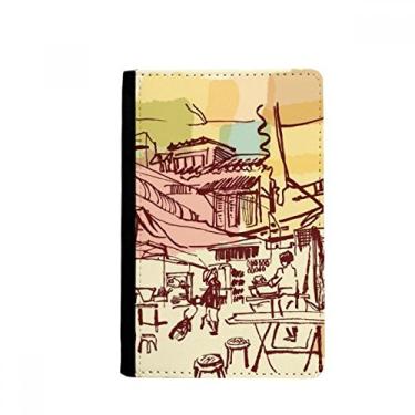 Imagem de Porta-passaporte da Tailândia Breves Strokes Prósperous Village Notecase Burse capa carteira porta-cartões, Multicolor