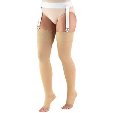 Imagem de Truform Meias de compressão 30-40 mmHg para homens e mulheres, comprimento até a coxa, bico aberto, bege, GG